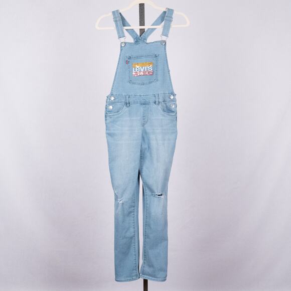 Levi's Overalls Girls Size 14 Regular Light Wash Blue Sequin Accents Distressed - Picture 1 of 7